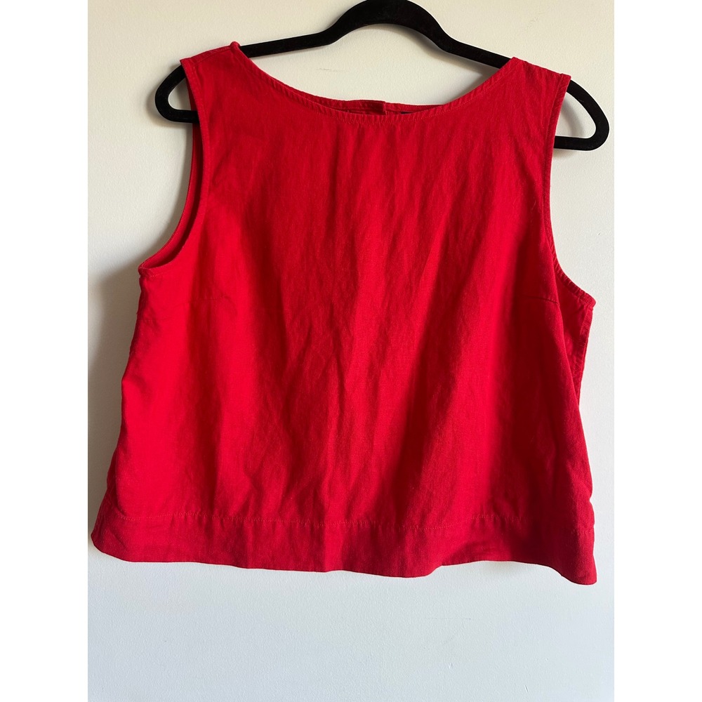 Gap Linen Blend Button Back Tank Top Red Tomato Sauce Tall M 718329-02